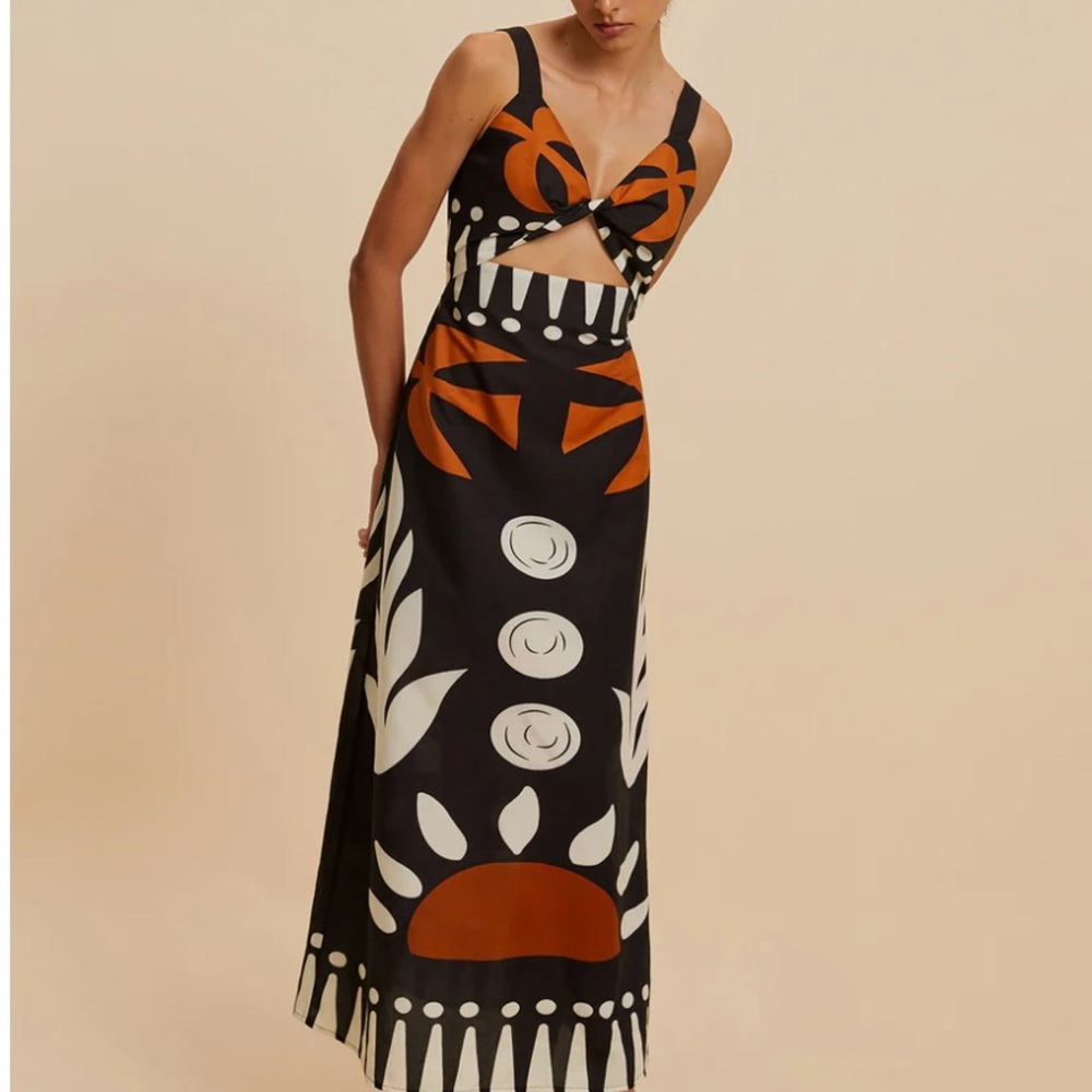 Commense Black and White Maxi A-line Dress with Cut Out